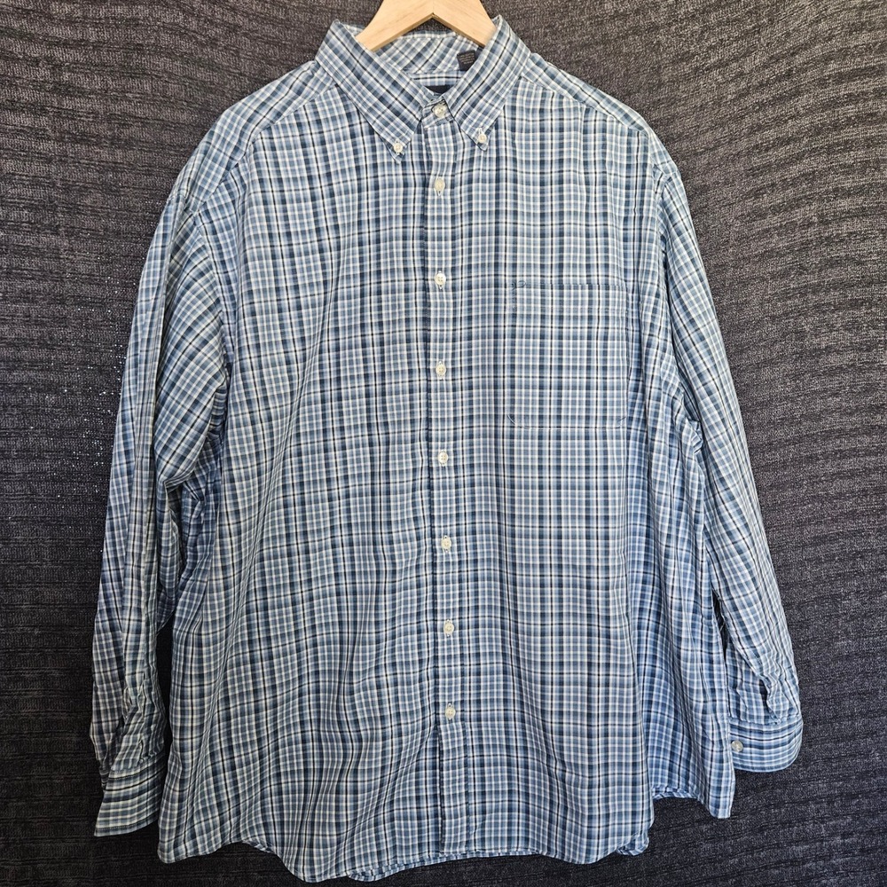 Roundtree & Yorke Casuals Mens 2X Blue Plaid Cotton Button Down Shirt LS